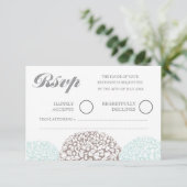  bloemen Aqua Blue Wedding RSVP Kaartje (Staand voorkant)