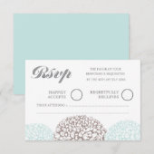  bloemen Aqua Blue Wedding RSVP Kaartje (Voorkant / Achterkant)