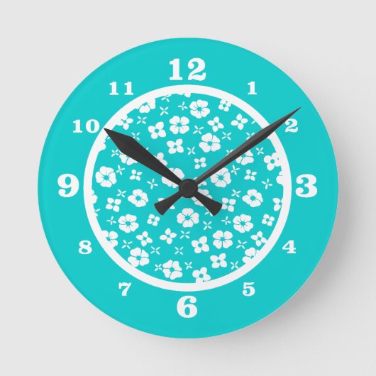 Bloemen Aqua Ronde Klok (Voorkant)