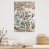  bloemen aqua taupe floral grunge douane poster (Keuken)