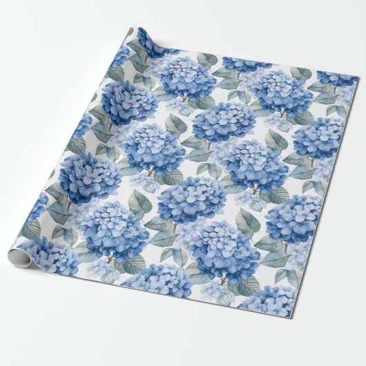 Bloemen aquarel - Blauwe Hydrangeas Cadeaupapier (Uitgerold)