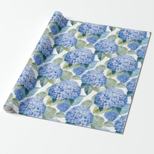 Bloemen aquarel - Blauwe Hydrangeas Cadeaupapier (Uitgerold)