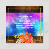 Bloemen Aquarel Boeket Gouden Rand Rustiek Hout Vierkante Visitekaartje (Achterkant)