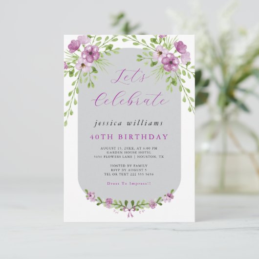 Bloemen Aquarel Decoratie Verjaardagsfeest Kaart (Staand voorkant)