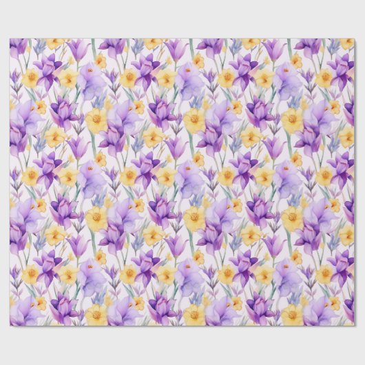 Bloemen aquarel - Geel en Paars - Daffodil Cadeaupapier (Vlak)