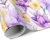 Bloemen aquarel - Geel en Paars - Daffodil Cadeaupapier (Rol Hoek)