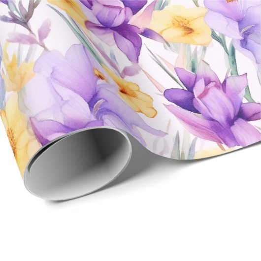 Bloemen aquarel - Geel en Paars - Daffodil Cadeaupapier (Rol Hoek)