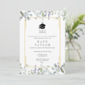 Bloemen Aquarel Groene Foto Afstudeerfeest Kaart (Staand voorkant)