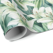Bloemen aquarel - Groene & Witte Lelies Cadeaupapier (Rol Hoek)