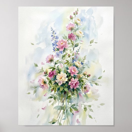 Bloemen Aquarel Kunst Schilderij Poster (Voorkant)