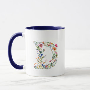 Bloemen Aquarel Letter D Monogram Mok