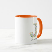 Bloemen Aquarel Letter J Monogram & Aangepaste naa Mok (Voorkant rechts)