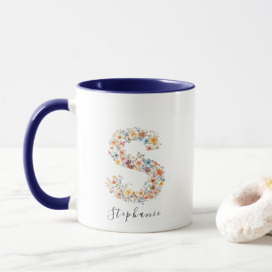 Bloemen Aquarel Letter S Monogram & Aangepaste naa Mok