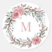 Bloemen Aquarel Monogram – Initialen Personalizere Ronde Sticker (Voorkant)