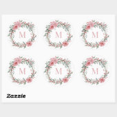 Bloemen Aquarel Monogram – Initialen Personalizere Ronde Sticker (Vel)