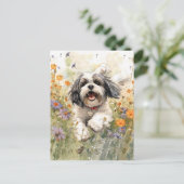 Bloemen Aquarel Shih Tzu loopt door bloem Briefkaart (Staand voorkant)