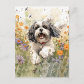 Bloemen Aquarel Shih Tzu loopt door bloem Briefkaart (Voorkant)