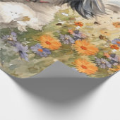 Bloemen Aquarel Shih Tzu loopt door bloem Cadeaupapier (Hoek)