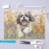 Bloemen Aquarel Shih Tzu loopt door bloem Tissuepapier (Craft)