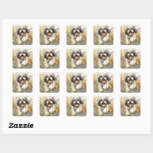 Bloemen Aquarel Shih Tzu loopt door bloem Vierkante Sticker (Vel)