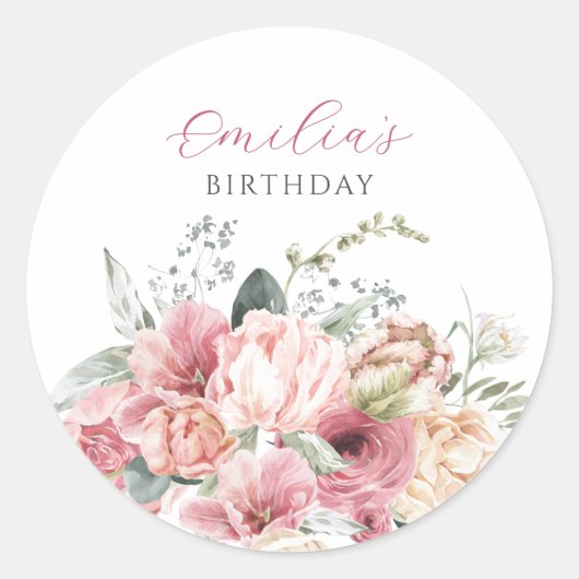 Bloemen arrangementen pastel waterverf ronde sticker (Voorkant)