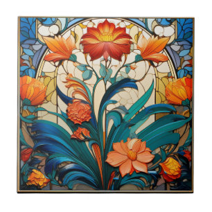 Bloemen Art Deco Design Keramische Tegel Tegeltje