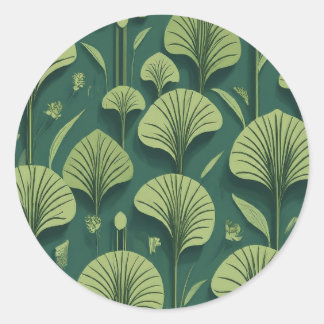 Bloemen, art deco, groen, nauwgezette precisie, CL Ronde Sticker