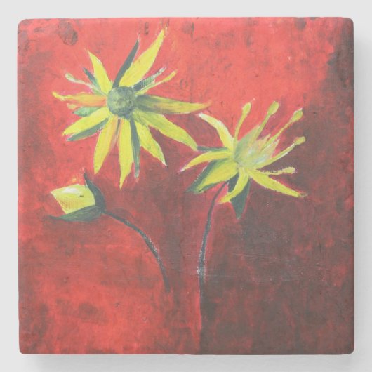 Bloemen Art Marmeren Steen Onderzetter (Voorkant)