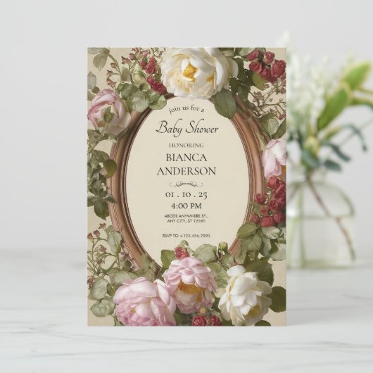  Bloemen Art Nouveau Baby shower Kaart (Staand voorkant)