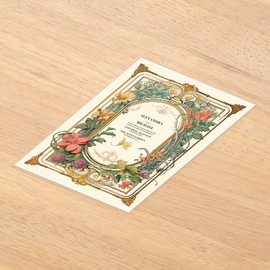  Bloemen Art Nouveau Bruiloft Acryl Uitnodigingen (Laagn)