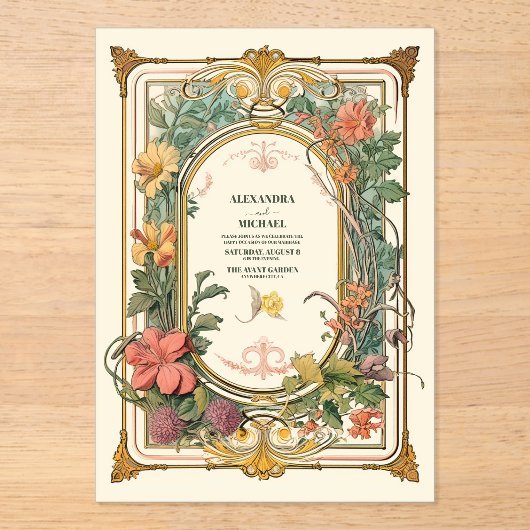  Bloemen Art Nouveau Bruiloft Acryl Uitnodigingen (Voorkant)