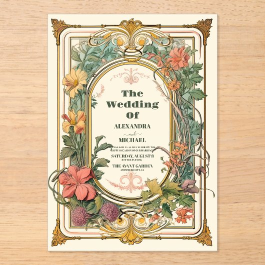  Bloemen Art Nouveau Bruiloft Acryl Uitnodigingen (Voorkant)