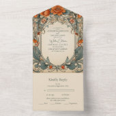 Bloemen Art Nouveau Bruiloft All In One Uitnodiging (Binnen)