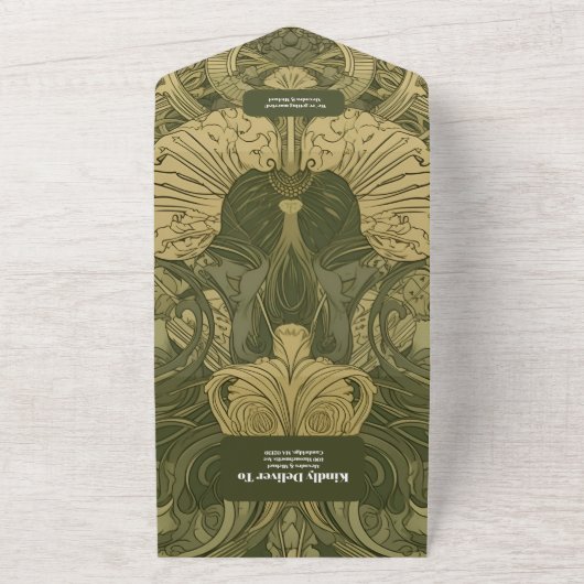  Bloemen Art Nouveau Bruiloft All In One Uitnodiging (Buitenkant)