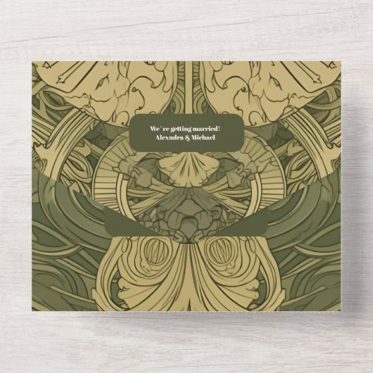  Bloemen Art Nouveau Bruiloft All In One Uitnodiging (Achterkant)