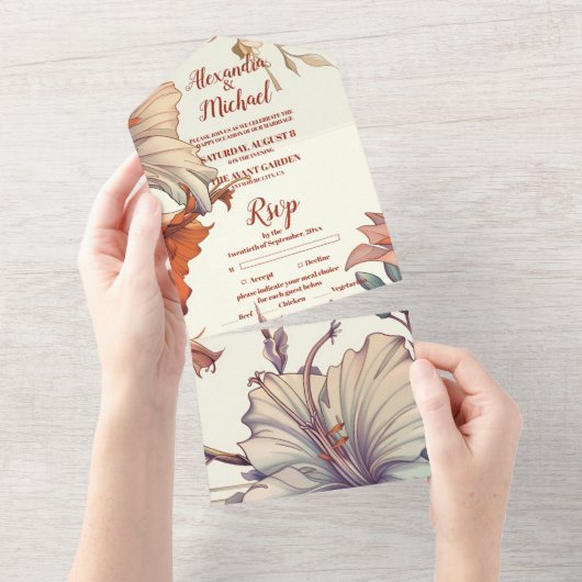  Bloemen Art Nouveau Bruiloft All In One Uitnodiging (Afscheurbaar)