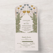 Bloemen Art Nouveau Bruiloft All In One Uitnodiging (Binnen)