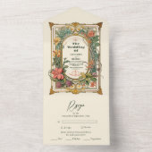  Bloemen Art Nouveau Bruiloft All In One Uitnodiging (Binnen)