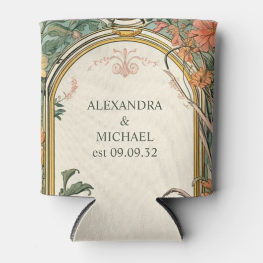 Bloemen Art Nouveau Bruiloft Blikjeskoeler (Voorkant)