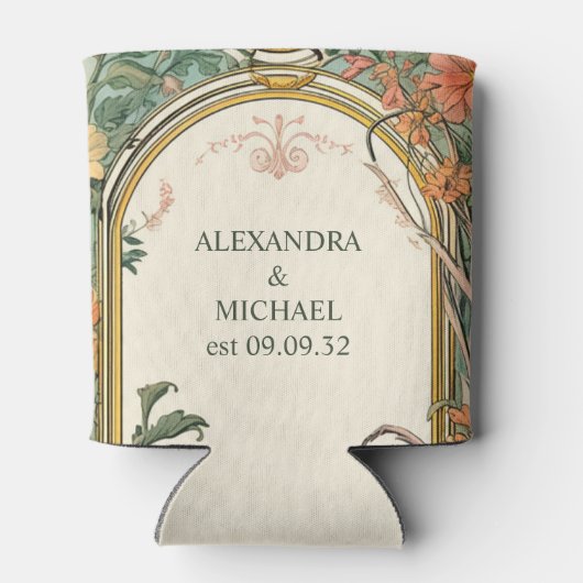 Bloemen Art Nouveau Bruiloft Blikjeskoeler (Achterkant)