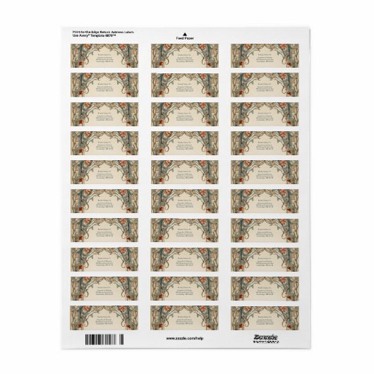  Bloemen Art Nouveau Bruiloft Etiket (Full Sheet)