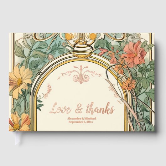  Bloemen Art Nouveau Bruiloft Gastenboek (Voorkant)