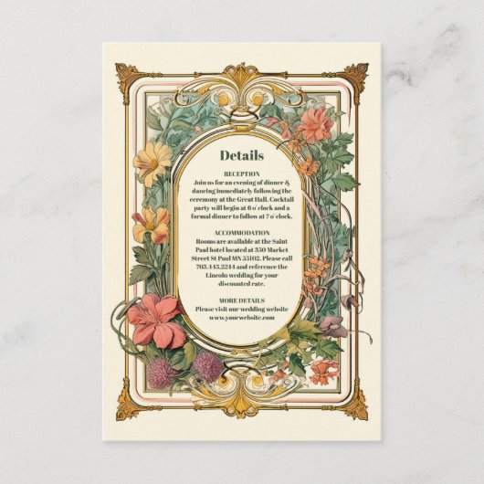  Bloemen Art Nouveau Bruiloft Informatiekaartje (Voorkant)