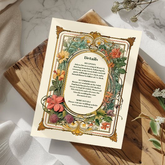  Bloemen Art Nouveau Bruiloft Informatiekaartje
