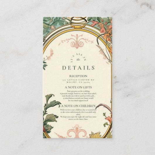  Bloemen Art Nouveau Bruiloft Informatiekaartje (Voorkant)