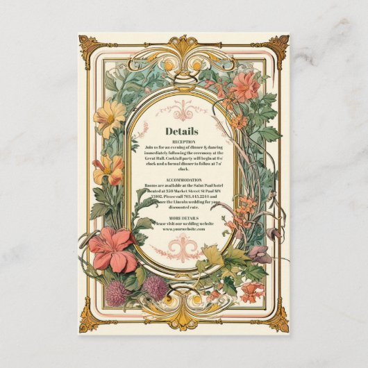  Bloemen Art Nouveau Bruiloft Informatiekaartje (Voorkant)