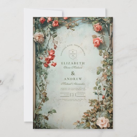  Bloemen Art Nouveau Bruiloft Kaart (Voorkant)