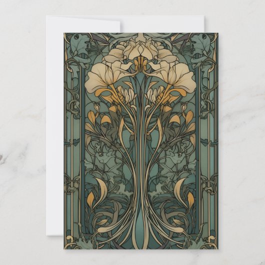 Bloemen Art Nouveau Bruiloft Kaart (Achterkant)