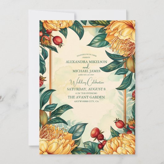 Bloemen Art Nouveau Bruiloft Kaart (Voorkant)