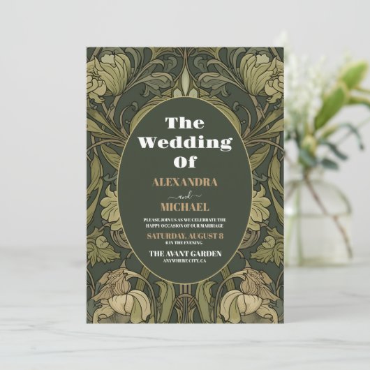  Bloemen Art Nouveau Bruiloft Kaart (Staand voorkant)